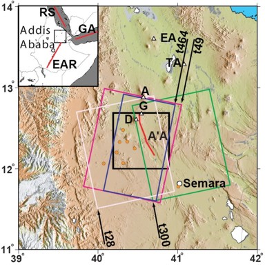Figure 1 Colour shaded relief map of northern Afar