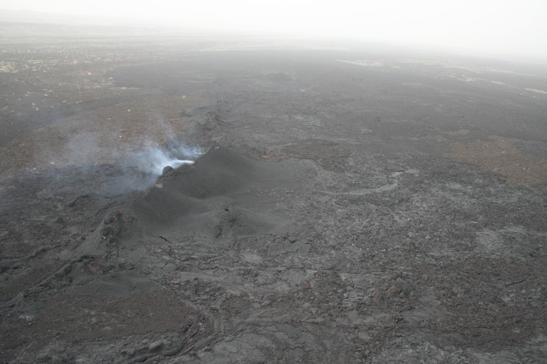 Lava flows and volcanic cones along the newly formed fissure