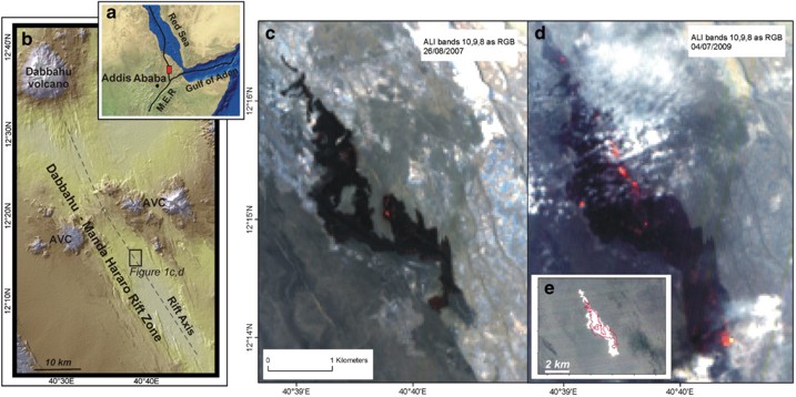 Location and topography of rift zone in Afar