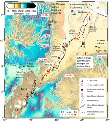 Map of structural features of southern Afar and Main Ethiopian Rift
