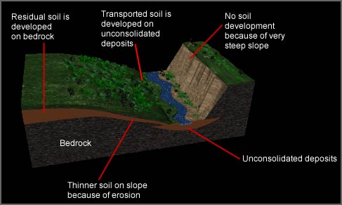 Soils occur where the lithosphere, hydrosphere, atmosphere and biosphere meet and interact